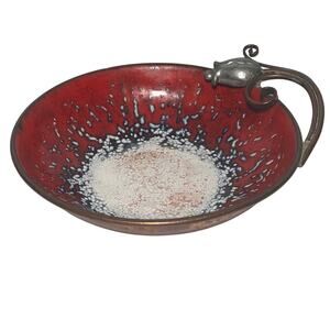 Vintage 30s Arts & Crafts Serge Nekrassof Enamel Copper Bowl Tulip Handle 1930s